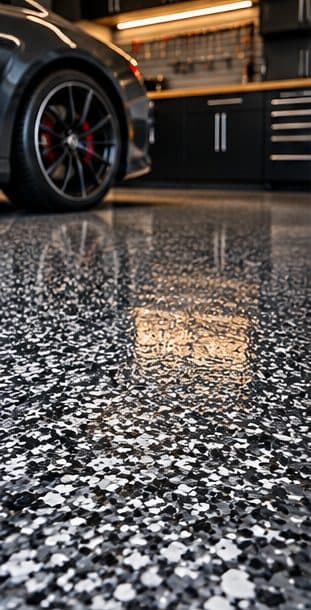 Granite flake finish on a garage floor